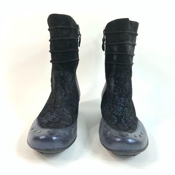 Maciejka Bootie Women Size 6.5M Leather Block Heel Mixed Print Bootie - Picture 3 of 10